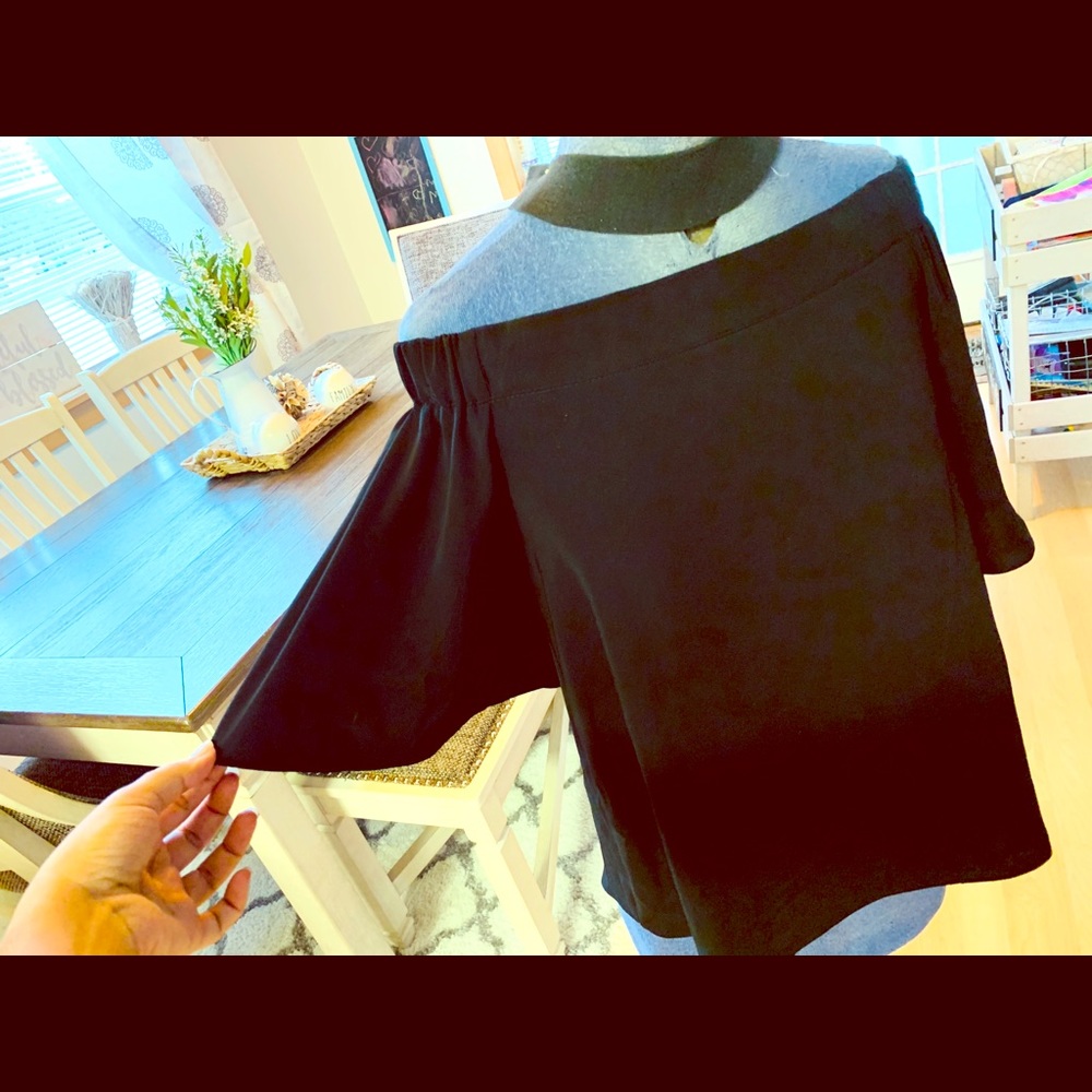 River Island off shoulder black flowy top US 6